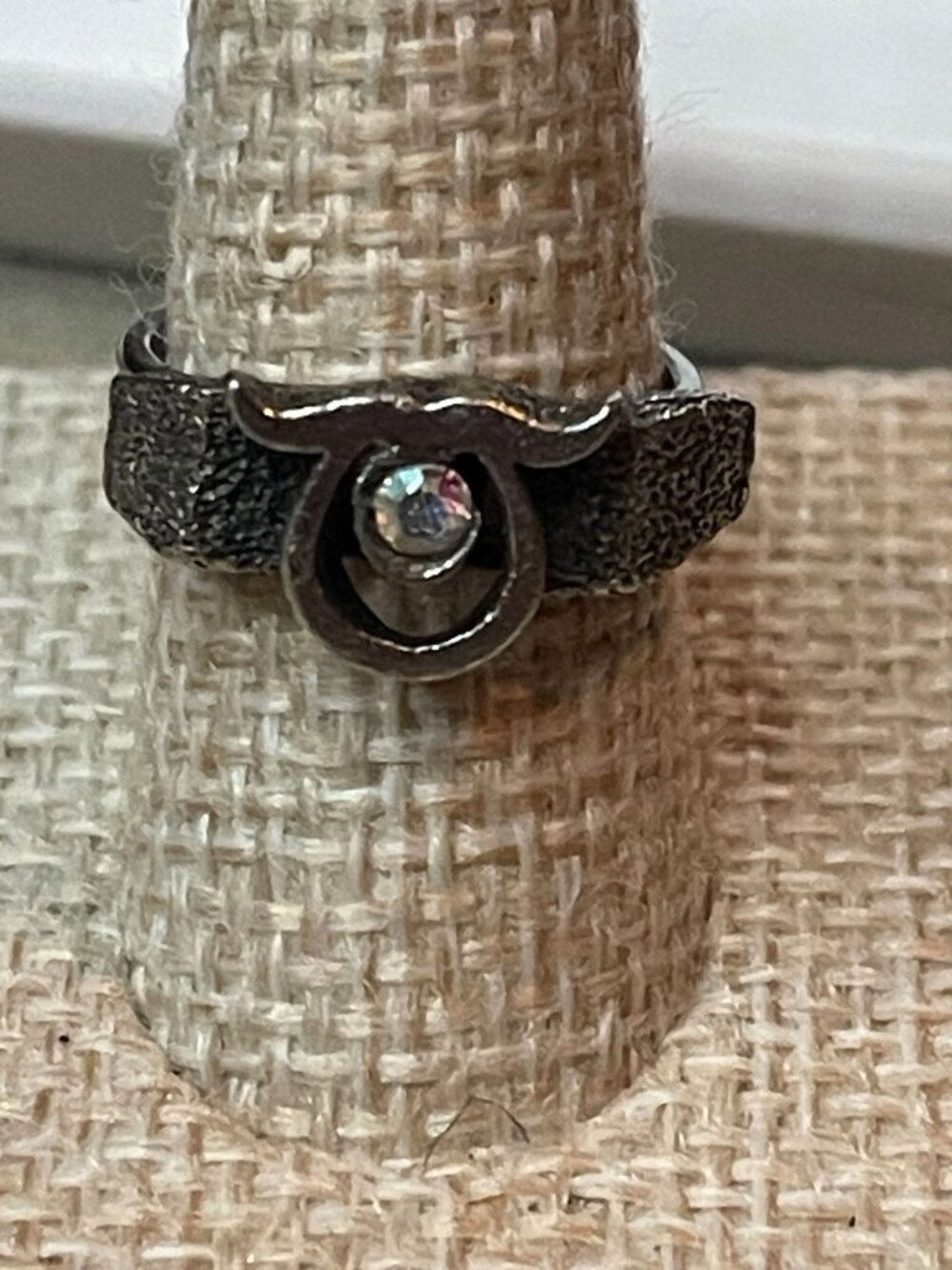 Taurus Zodiac Ring Vintage Textured Black Pewter Tone Silver Crystal Bull Astrol